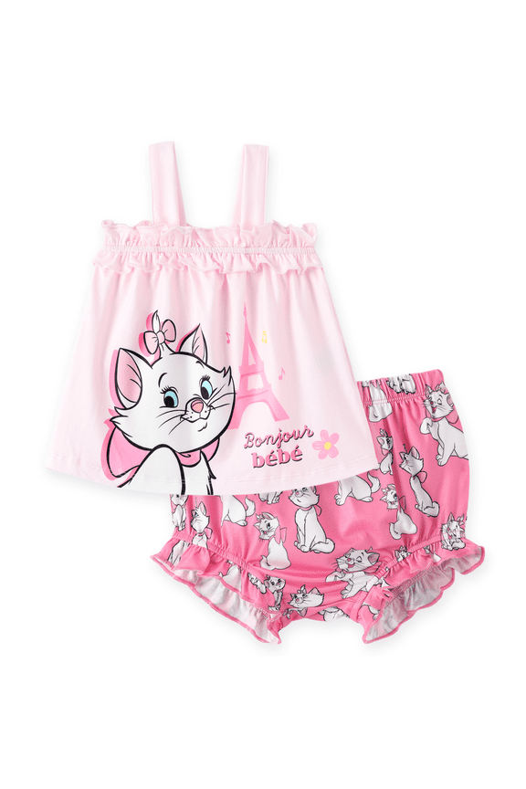 Marie Baby Girls 2-Piece Sleeveless Graphic Tee with Bloomers Shorts Summer Cat Pink Outfits Sets Shower Gifts Newborn 0-3 Months