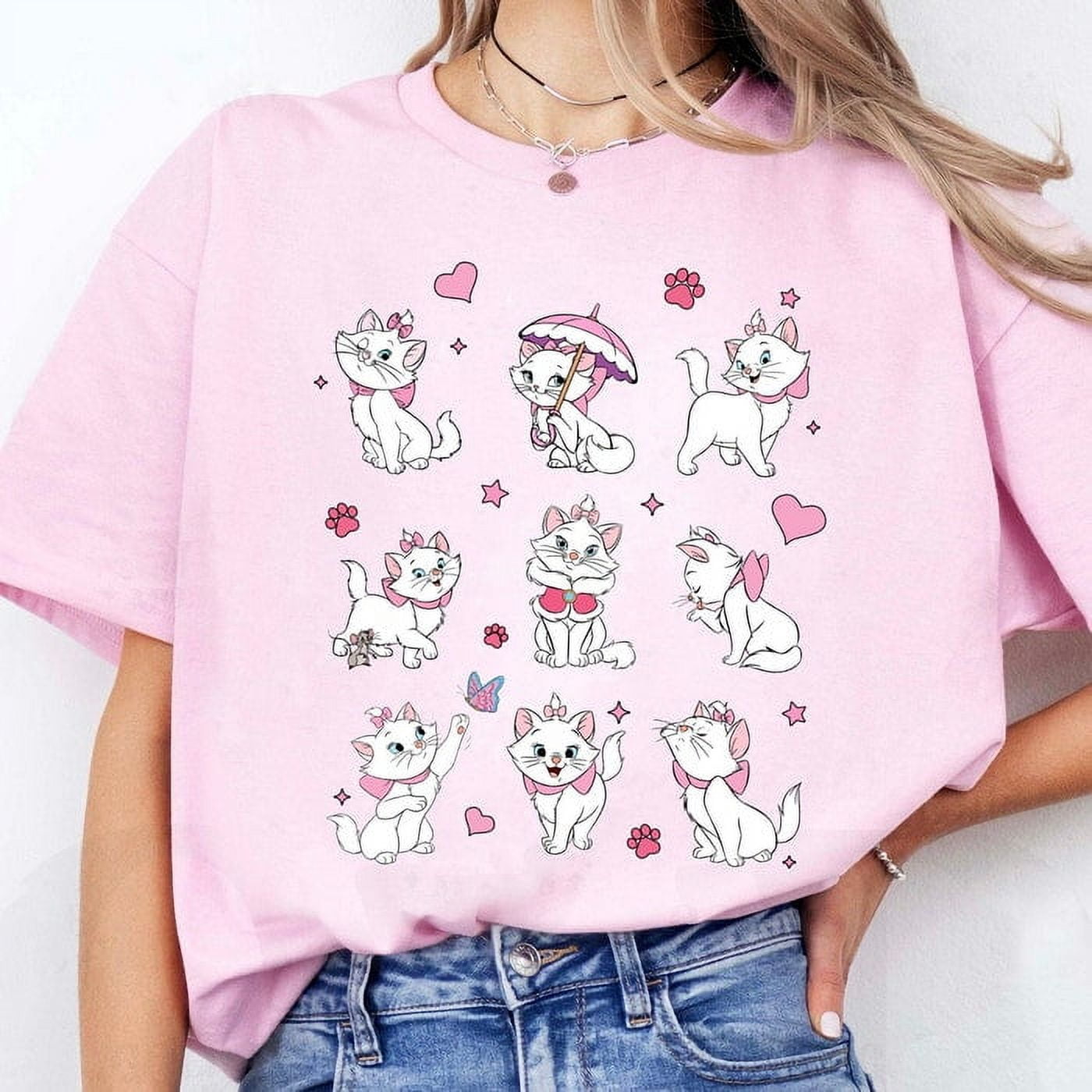 Nautinati Girls Marie Cat Printed Regular Fit Round Neck T-shirt and Skirt Co-ord Set