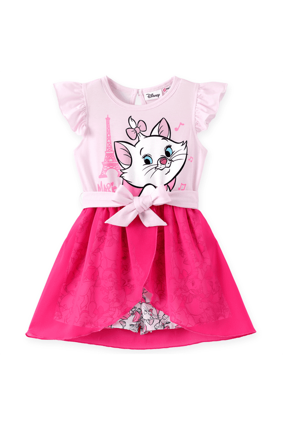 Marie Girls Romper Dresses Bow Paris Eiffel Cat Graphic Pink Elegant Tulle Skirt Summer Outfit Kids 5-6Y