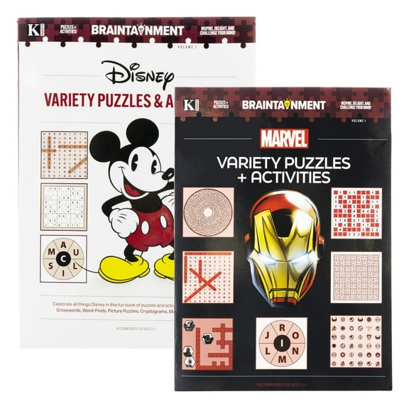 Disney & Marvel Kappa Variety Puzzles and Activities Book 2 Titles, Fun Puzzle Game Activity Workbook, 2-Pack