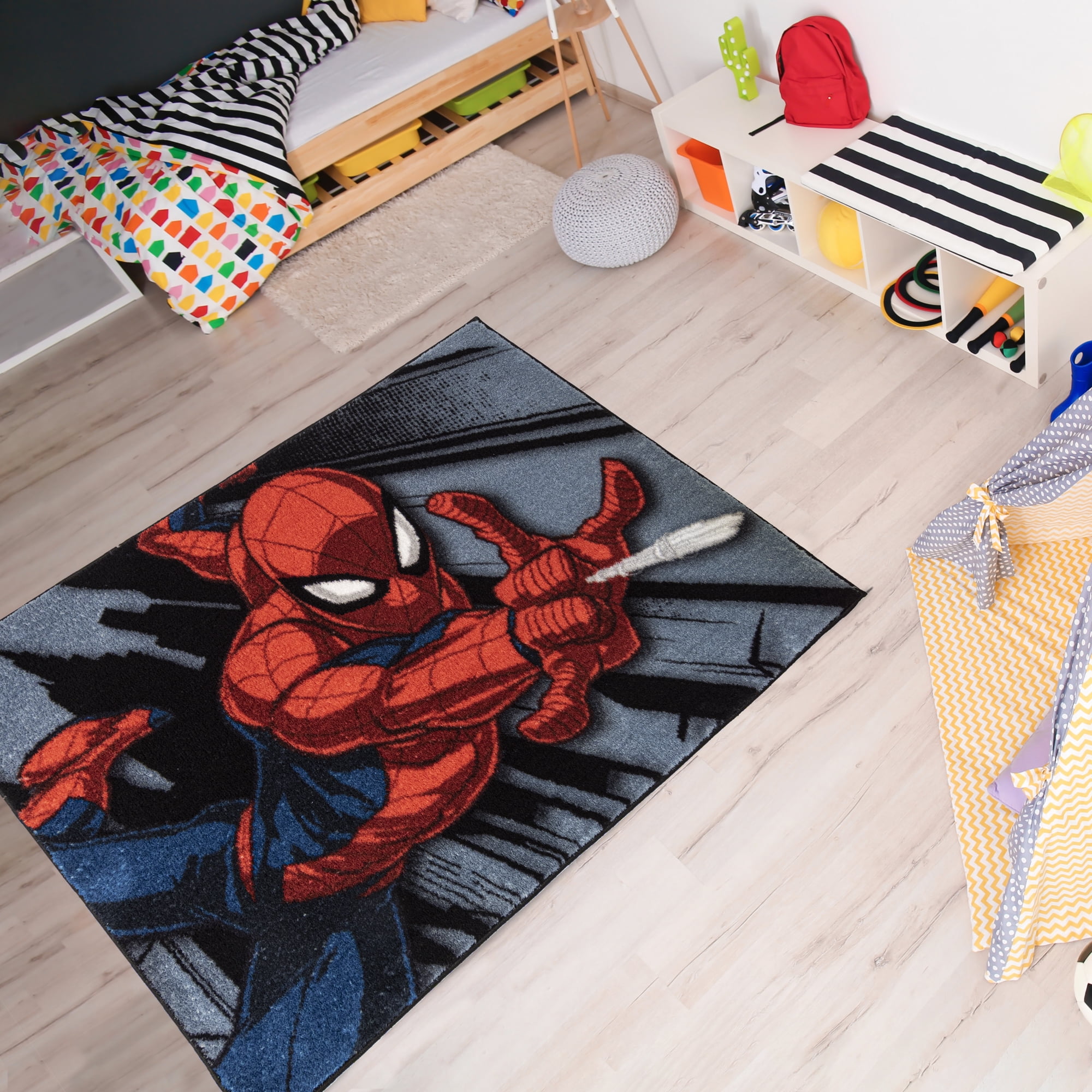 Disney Marvel Spider-Man Gray Kids Plush Youth Indoor Area Rug, 3'x5'