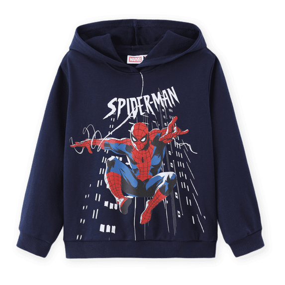 Disney Marvel Spider-Man Boys Cotton Hooded Sweatshirt Toddler Pullover Hoodie Kids Deep Blue Top Halloween Gift Sizes 2-9Y