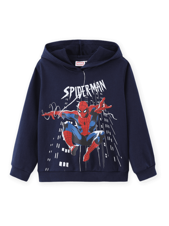Marvel Spider-Man Boys Cotton Hooded Sweatshirt Toddler Pullover Hoodie Kids Deep Blue Top Halloween Gift Sizes 2-9Y