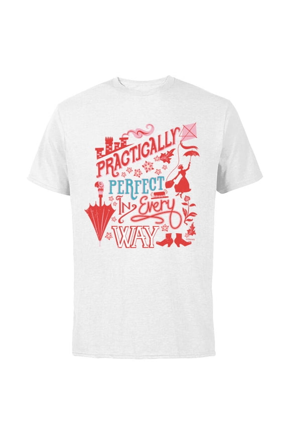 Disney Mary Poppins Practically Perfect In Every Way - Short Sleeve Cotton T-Shirt for Adults - Customized-White