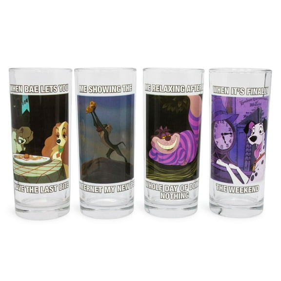 Disney Memes 10-Ounce Tumbler Glasses | Set of 4