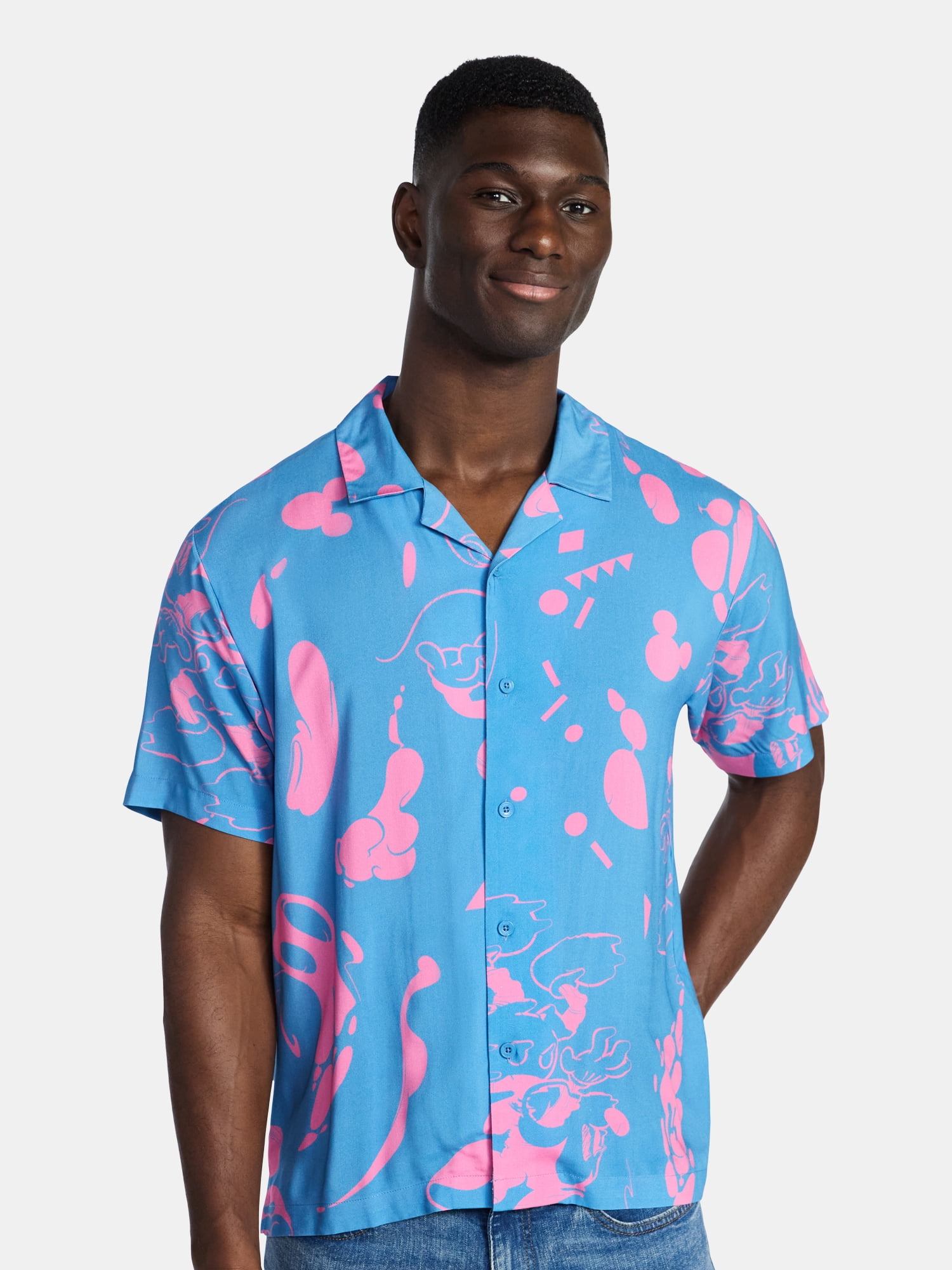 Disney Men's and Big Men's Mickey Mouse Graphic Button-Up Shirt, Sizes S-3XL