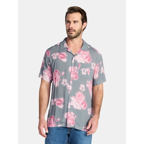 Men's and Big Men's Mickey Mouse Graphic Button-Up Shirt, Sizes XS-3XL