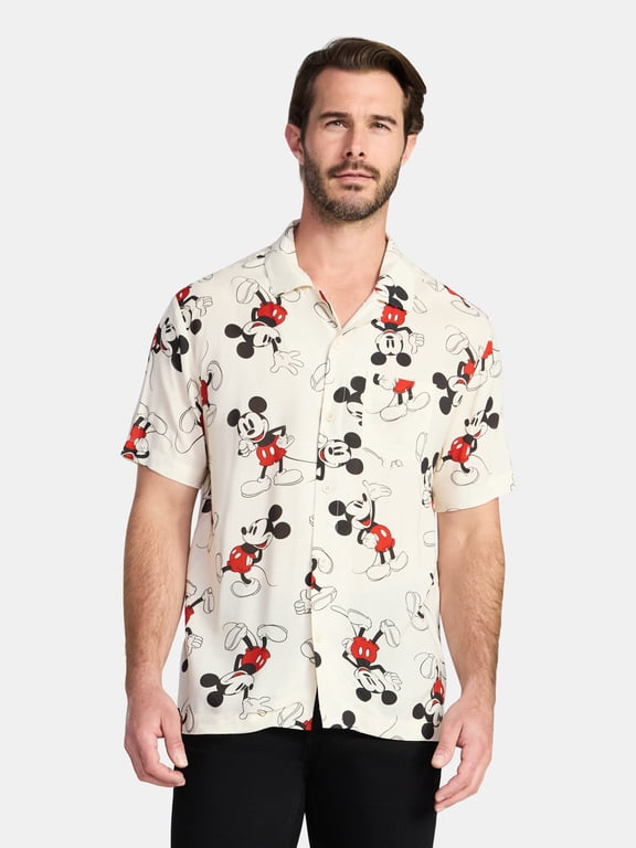 Men's and Big Men's Mickey Mouse Wander Graphic Button-Up Shirt, Sizes XS-5XL