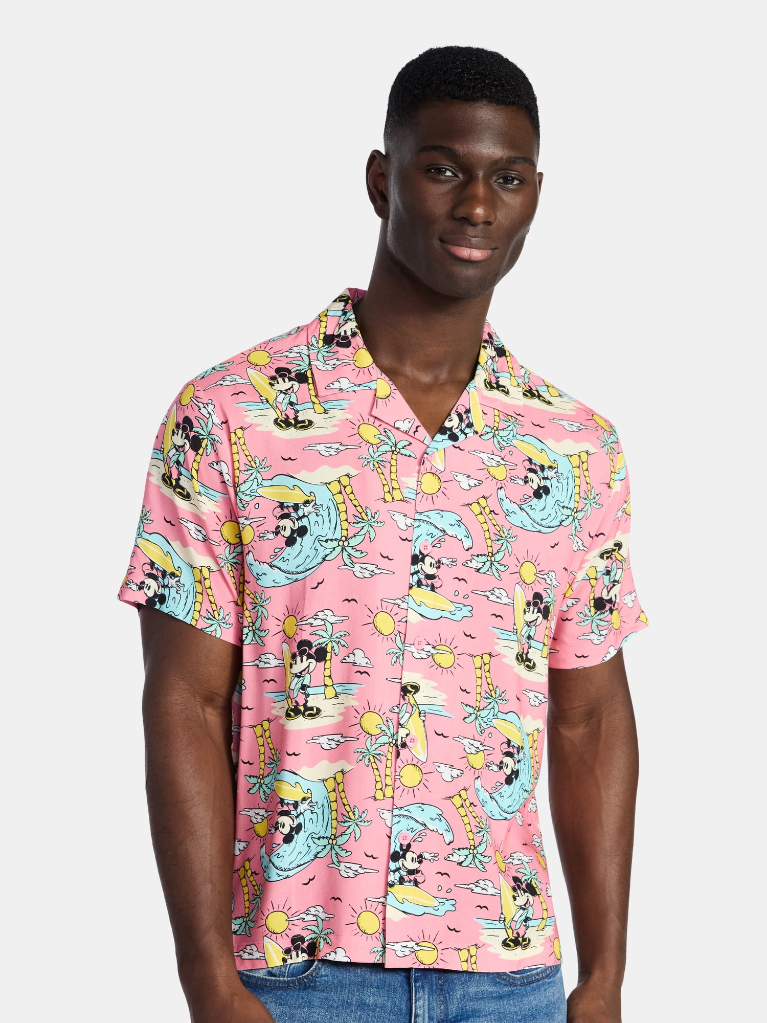 Disney, Men's & Big Men's Graphic Button-Up Shirt, Mouse Beach, Sizes XS-5XL