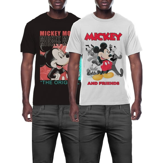 Disney Men's & Big Men's Mickey & Friends Original Crew Graphic Tee Shirt, 2-Pack, Sizes S-3XL
