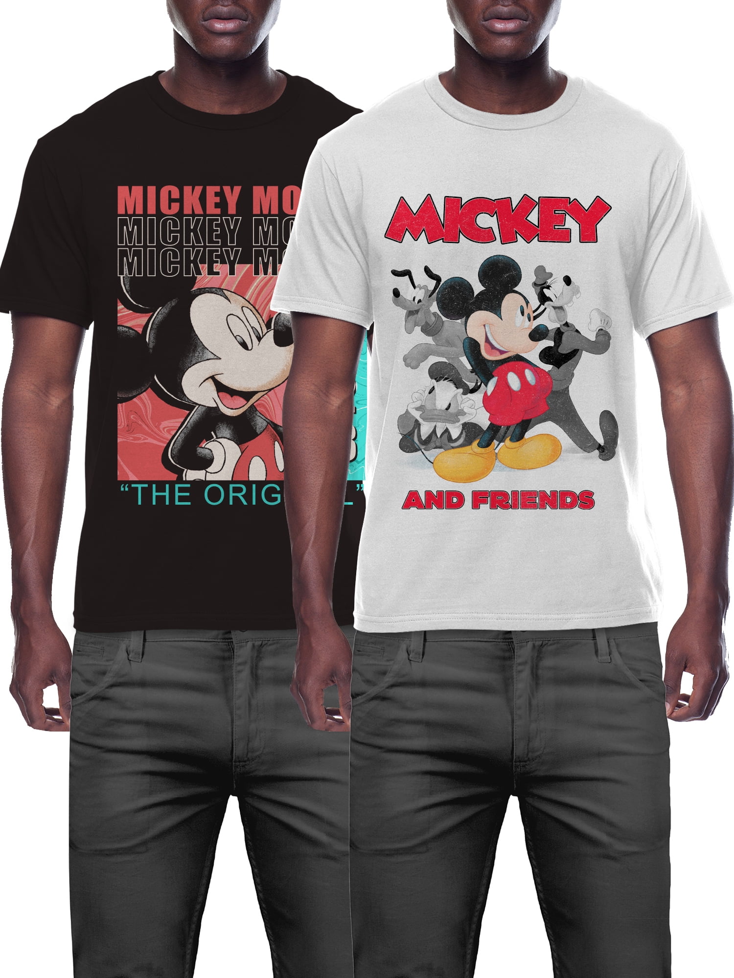 Disney Men's & Big Men's Mickey & Friends Original Crew Graphic Tee Shirt, 2-Pack, Sizes S-3XL