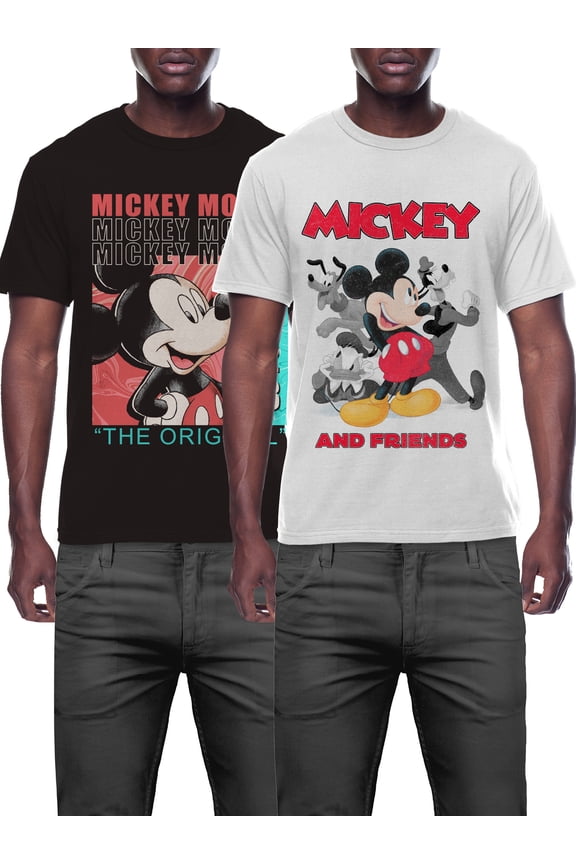 Men's & Big Men's Mickey & Friends Original Crew Graphic Tee Shirt, 2-Pack, Sizes S-3XL
