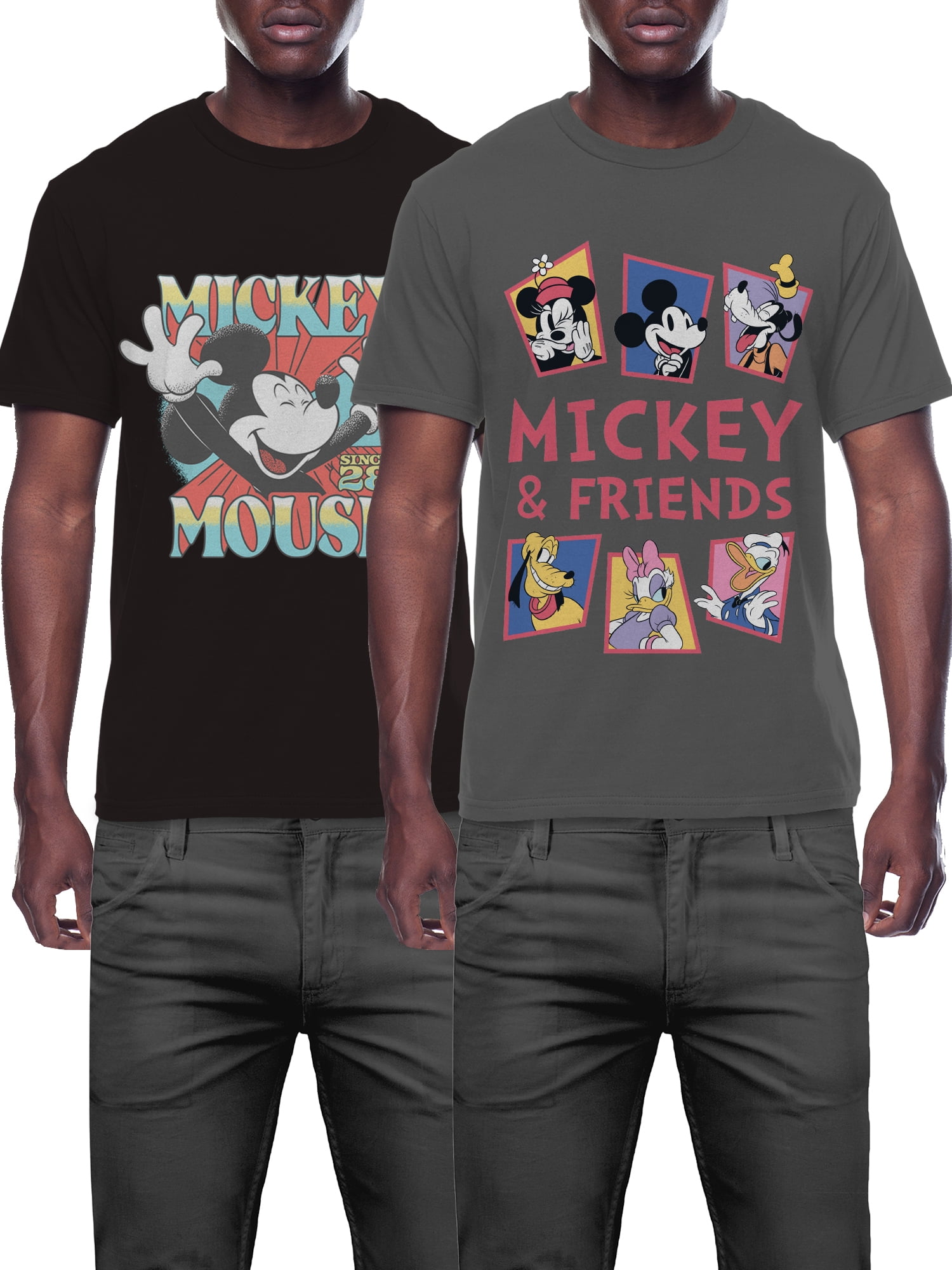 Disney Men's & Big Men's Mickey Mouse & Friends Graphic Tee Shirts, 2-Pack, Sizes S-3XL