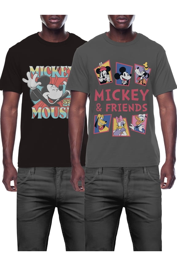 Men's & Big Men's Mickey Mouse & Friends Graphic Tee Shirts, 2-Pack, Sizes S-3XL