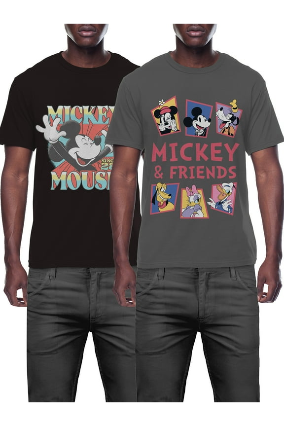 Men's & Big Men's Mickey Mouse & Friends Graphic Tee Shirts, 2-Pack, Sizes S-3XL