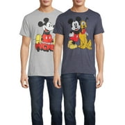 Disney Men's & Big Men's Mickey Mouse and Pluto Short Sleeve Casual Graphic T-Shirt, 2 Pack, Sizes S to 6XL