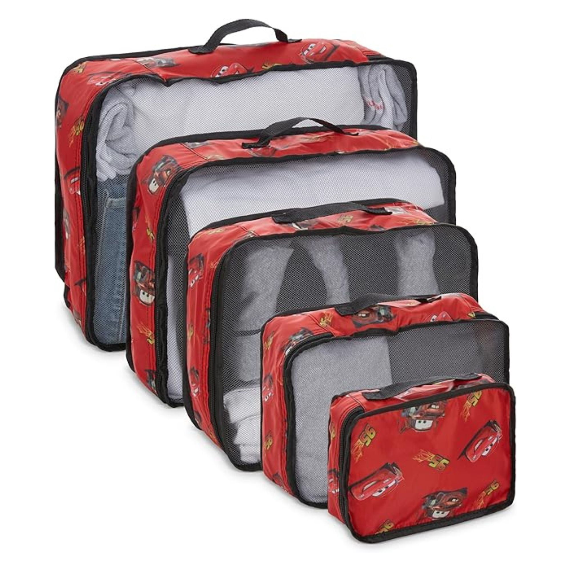 Disney Men’s Cars Lightning McQueen Packing Cubes, 5 Piece Set Travel Organizer for Kids and Adult Red