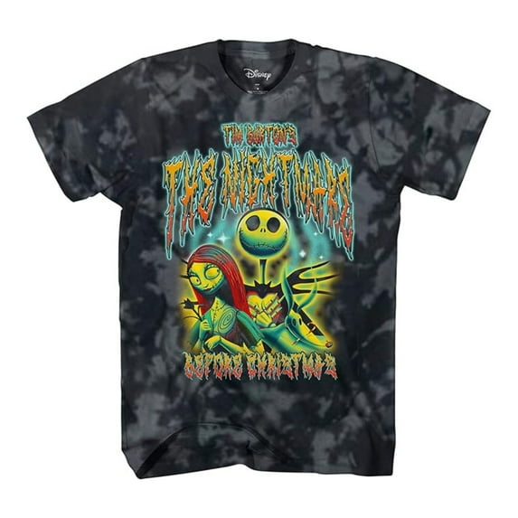 Disney Men’s Jack Skellington T-shirt, Printed Tie Dye The Nightmare Before Christmas T-shirt Black Wash - M