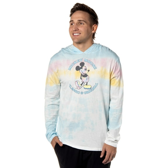 Disney Men's Mickey Mouse Classic Original Tie-Dye Long Sleeve Hooded Shirt