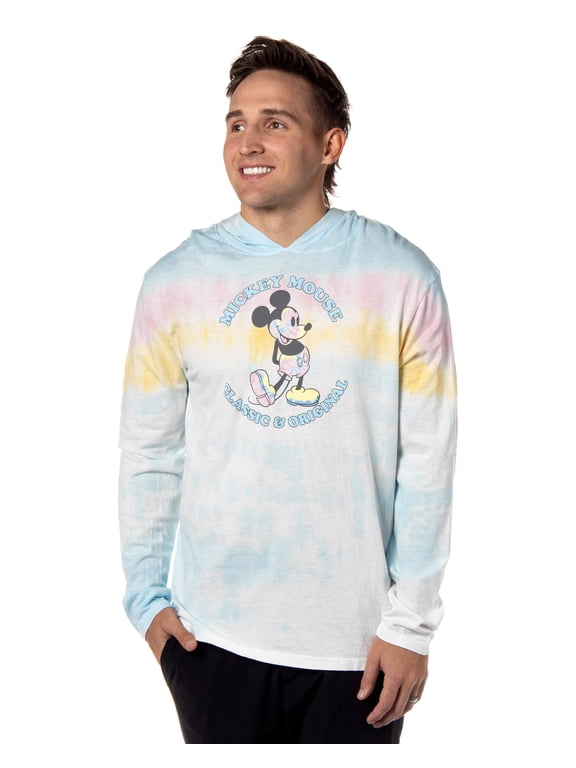 Disney Men's Mickey Mouse Classic Original Tie-Dye Long Sleeve Hooded Shirt
