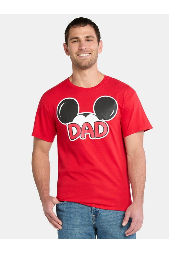Men's Mickey Mouse Dad Cotton Graphic Tee with Short Sleeves, Sizes S-XL