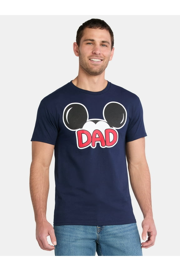 Men's Mickey Mouse Dad Cotton Graphic Tee with Short Sleeves, Sizes S-XL