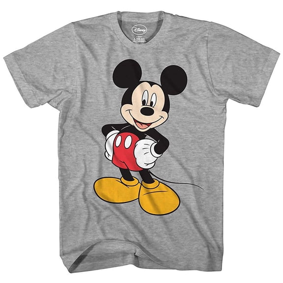 Disney Men's Mickey Mouse Happy Stance Character T-Shirt (Heather Grey, Small)