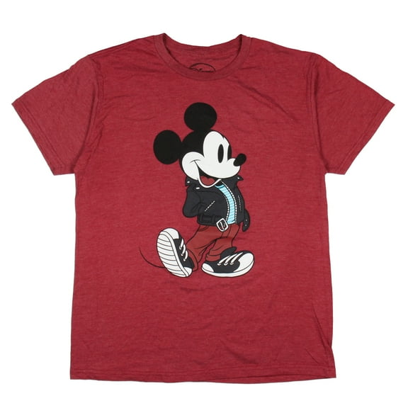 Disney Men's Mickey Mouse Hipster Leather Jacket Graphic Print Adult T-Shirt