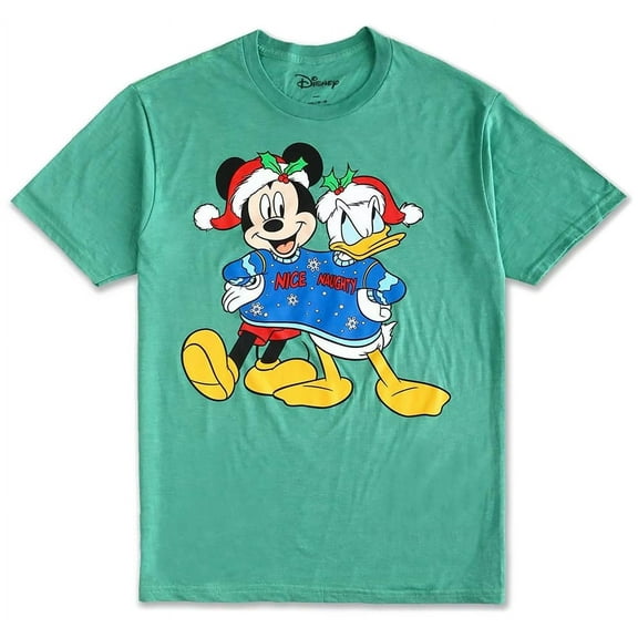 Disney Men's Mickey Mouse and Donald Duck Nice Naughty Funny Christmas T-Shirt