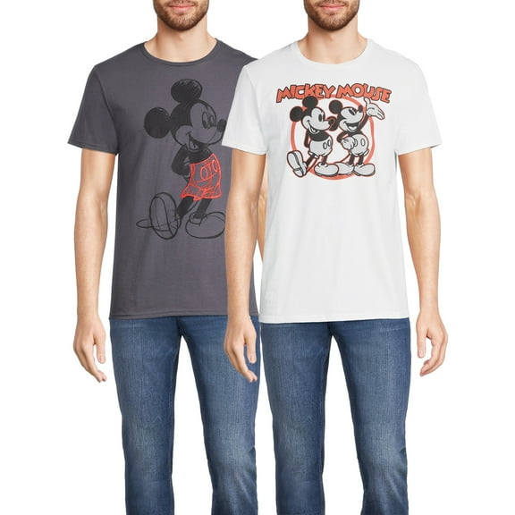 Disney Men’s Sketchy Mickey and Dark Double Graphic Tees, 2-Pack, Sizes S-3XL