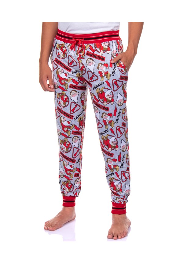 Disney Men's Snow White Allover Grumpy Warning Design Adult Lounge Sleep Pajama Pants