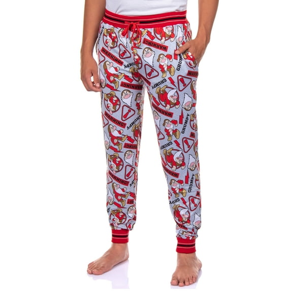 Disney Men's Snow White Allover Grumpy Warning Design Adult Lounge Sleep Pajama Pants