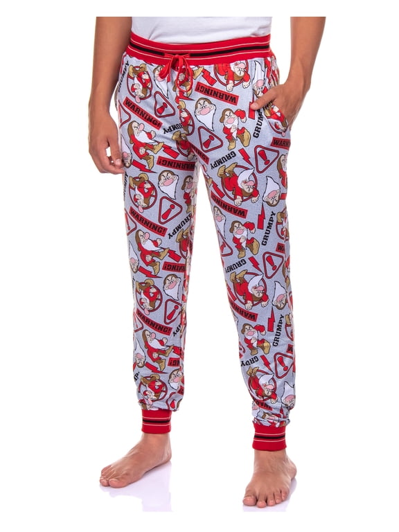 Disney Men's Snow White Allover Grumpy Warning Design Adult Lounge Sleep Pajama Pants