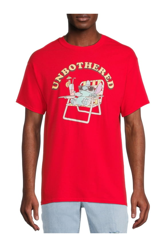 Disney Men's Stitch Unbothered Graphic Tee with Short Sleeves
