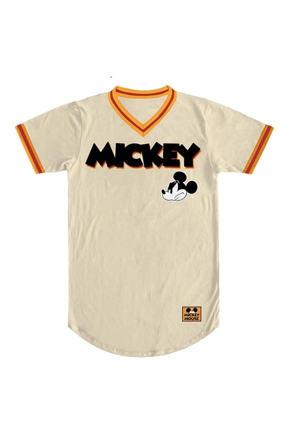 Mens Baseball Jersey, Classic Printed Mickey Mouse Baseball Shirt Cream - 2XL