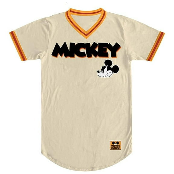 Disney Mens Baseball Jersey, Classic Printed Mickey Mouse Baseball Shirt Cream - M