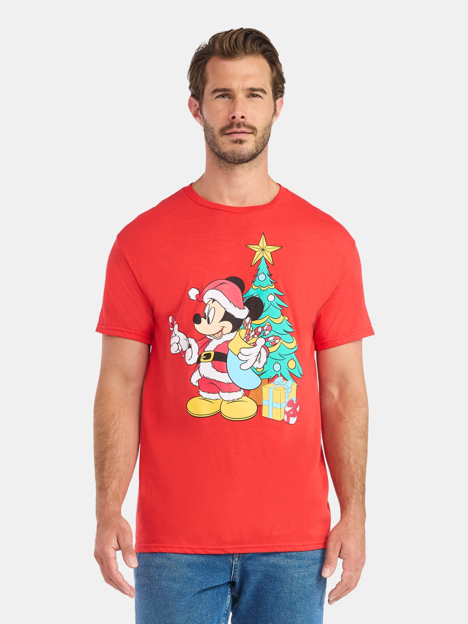 Christmas Mickey Mouse Men's and Big Men's Graphic Tee, Sizes S