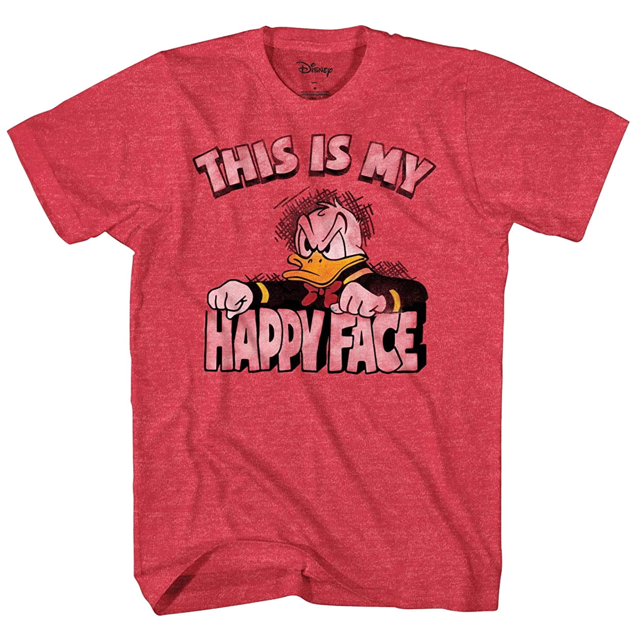 Disney Mens' Donald Duck This Is My Happy Face T-Shirt (Red Heather, XX