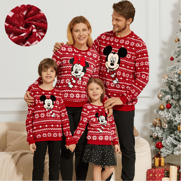 Disney Mens Fleece Sweatshirts Family Matching Mickey Mouse Ugly Christmas Graphic Crewneck Sweatshirts