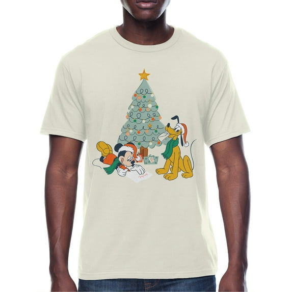 Disney Men's & Big Men's Christmas Mickey Mouse & Pluto Letter For Santa Graphic Tee Shirt, Sizes S-3XL