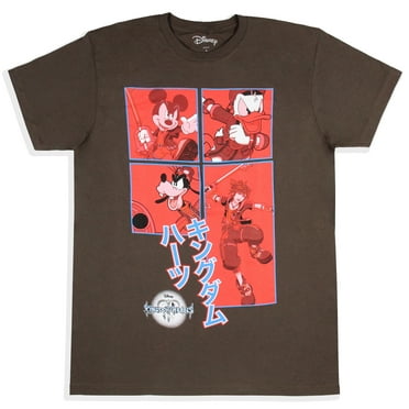 Disney Mens' Kingdom Hearts Characters In Action Grid Kanji T-Shirt, L Brown Adult