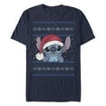 thumbnail image 1 of Disney Mens Lilo  Stitch Holiday Stitch Wearing Santa Hat T-Shirt X-Large Navy Blue, 1 of 5
