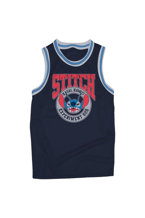 Men's Stitch Tank Top Basketball Jersey, Classic Printed Stitch Jersey Navy - 2XL