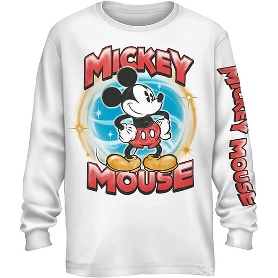 Disney Mens Mickey Mouse Shirt - Classic Mickey Mouse Tie Dye Tee Shirt - Mickey Graphic Long Sleeve T-Shirt White, Small