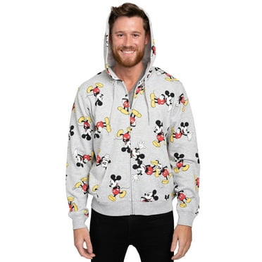 Disney Mens Mickey Mouse Zip Up Hoodie All-Over Print Sweatshirt Heather Gray
