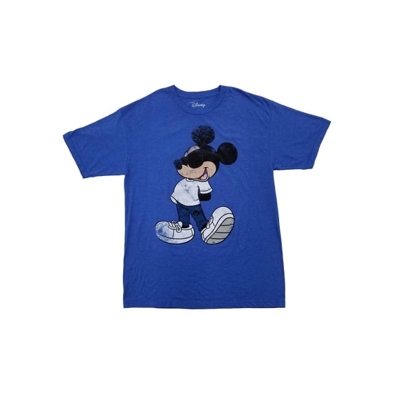 Disney Mens Royal Blue Heather Faded Mickey Mouse Shades Throwback T-Shirt 2XL