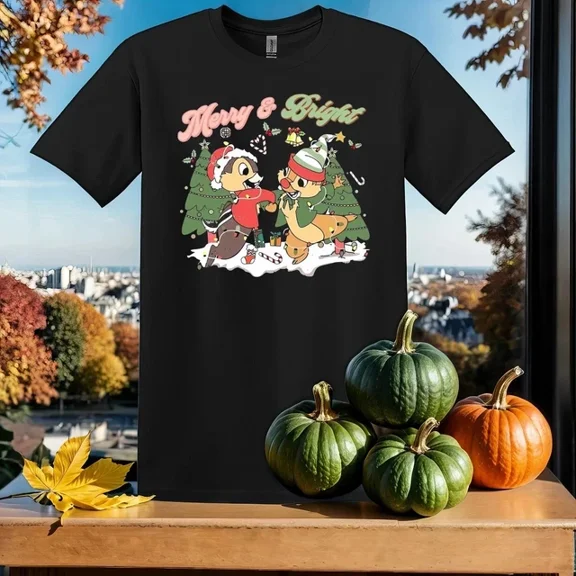 Disney Merry And Bright Chip And Dale T-shirt Men Women Unisex 2025