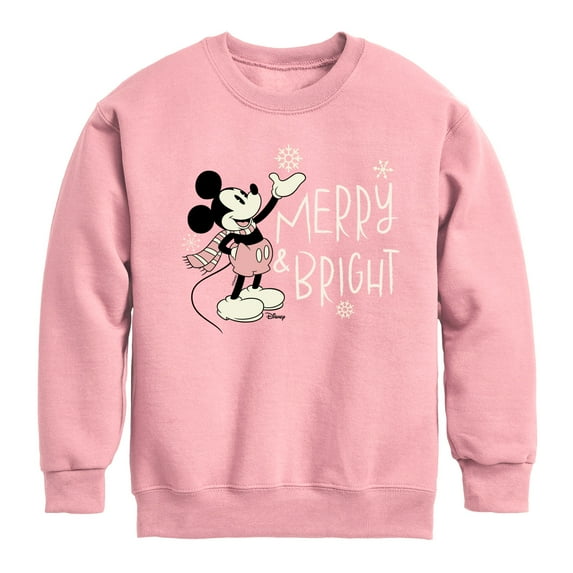 Disney - Merry And Bright Mickey Mouse - Toddler & Youth Crewneck Fleece Sweatshirt