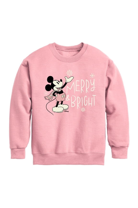 - Merry And Bright Mickey Mouse - Toddler & Youth Crewneck Fleece Sweatshirt