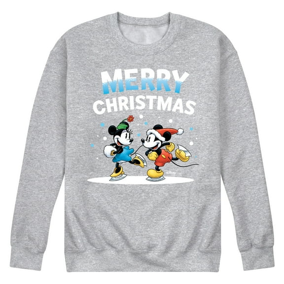 Disney - Merry Christmas Ice Skating Mickey And Minnie - Men's Crew Fleece Sweatshirt Sweatshirt